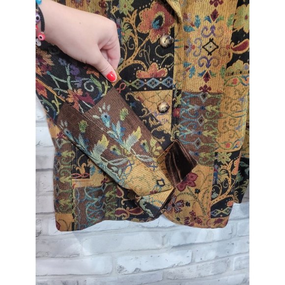 Coldwater Creek PMD Autumn Color Tapestry Brown Velvet Cuff 2 Button Blazer‎ - Picture 4 of 13